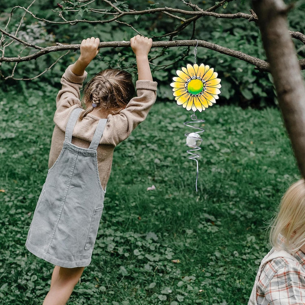 18" Wind Spinner Outdoor Hanging Metal Figurine Spinner for Garden Décor Ornaments,Lawn Yard Patio,Sunflower