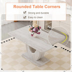 63" Faux Marble Dining Table for 4–6, Modern Rectangular Kitchen Table with U-Shaped Base, Marble Look Dinner Table for Kitchen, Dining Room, Apartment