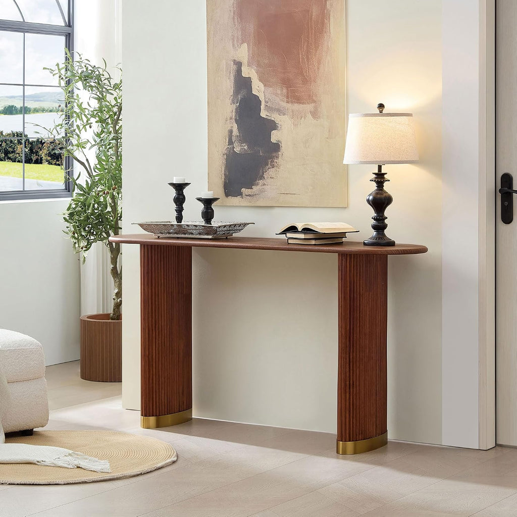 59.06" Narrow Console Table for Living Room with Unique Stainless Steel Legs Design,Modern Design MDF Entryway Entrance Sofa Table for Hallway,Apartment,Brown