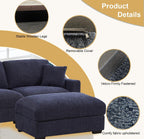 asunflower Ottoman for Living Room Navy Blue 45.8" x 28.7" Large Rectangle Ottoman Foot Rest Plush Chenille Upholstery Oversized Ottomans Bench with Wooden Legs for Sofa Couch