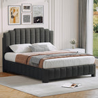 Queen Size Bed Frame with Adjustable Headboard, Grey Boucle Bed Frame