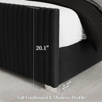 Belffin Queen Size Bed Frame with 59'' Tall Headboard, Velvet Bed, Black