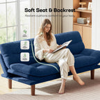 Marsail 66.02" Futon Sofa Bed, Convertible Corduroy Futon Couch with Adjustable Backrest & Armrests, Small Sleeper Sofa Loveseat for Living Room, Apartment, Blue