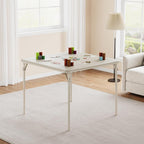 33.6'' Folding Square Card Table, Portable Card Table with Folding Legs & PU Leather Surface, Lightweight Foldable Puzzle Tables for Dining Room, Living Room, Office, Camping, Beige(Table Only)
