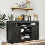 FansaFurn Farmhouse TV Stand for 65+ Inch TV | 34" Entertainment Center with Sliding Barn Doors, Rustic Wood Storage Cabinet for Living Room, Bedroom, Black