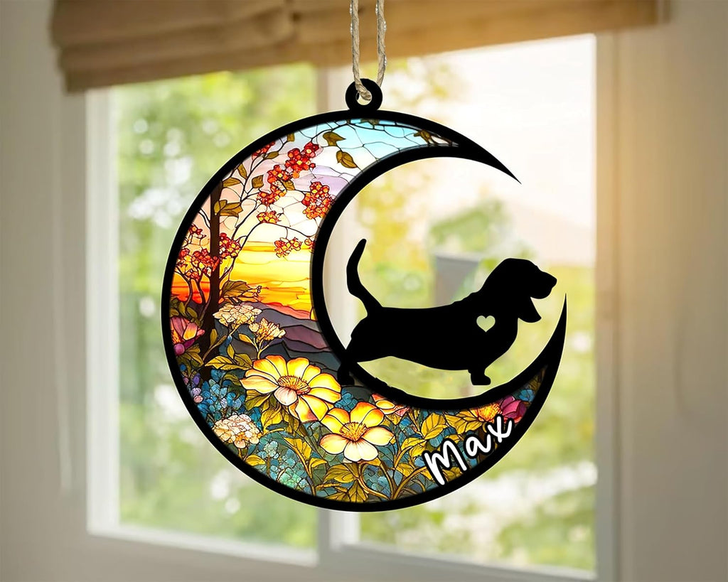 Personalized Dog Memorial, Custom Name Basset Hound Dog Christmas Ornament with Name, Custom Breeds, Pet Loss Light Catcher, Gifts for Lovers Loss of Pet Sympathy on Mothers Day Christmas