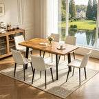 47.2"-63" Expandable Dining Room Table Set for 4-8 People, Walnut | Removable Extension Leaf, Durable MDF Rectangle Top, 6 Beige Sleek Faux Leather Chairs, Heavy Duty Modern Kitchen Table Set