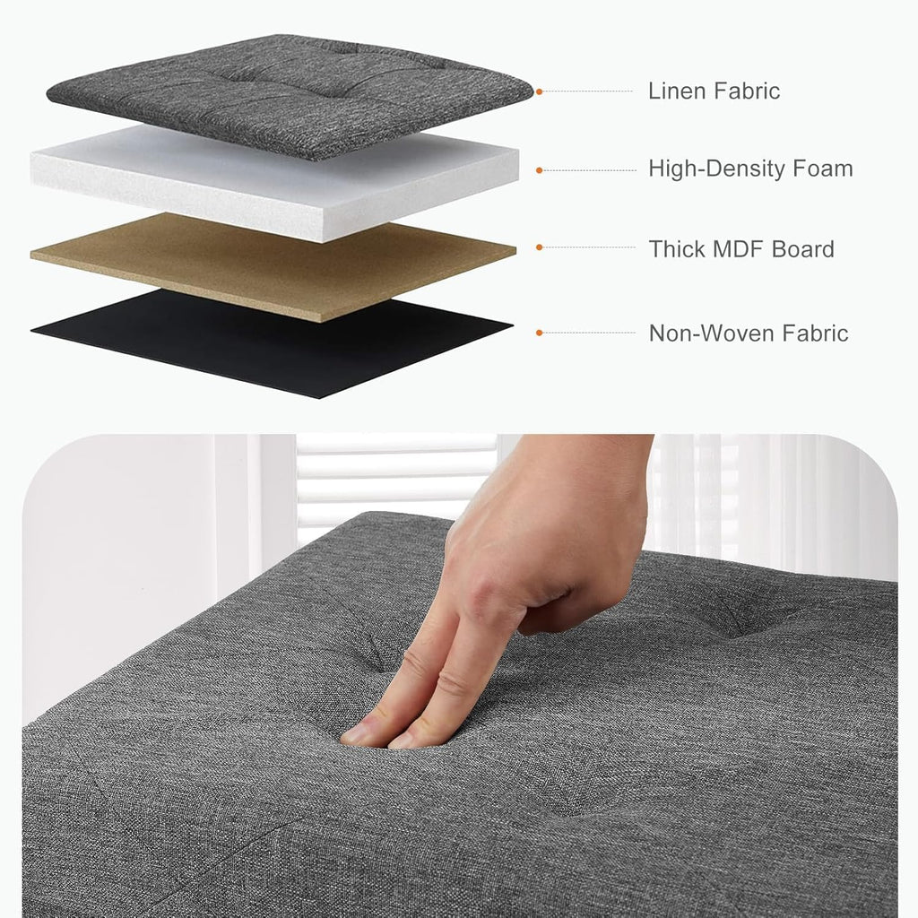 Sweetcrispy 30in Foldable Storage Ottoman Bench, End of Bed Foot Rest Stools Ottoman Storage Chest with Padded Seat for Bedroom, Living Room, Holds up to 660 lb, Modern Grey