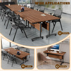 Folding Conference Table for 2-30 Person Modern Large Flip-Top Mobile Meeting Tables with Locking Wheels,Conference Room Table for Office Training Modular Seminar Table (10, Walnut, L70.9in)