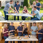 6ft Folding Table, Portable Heavy Duty Plastic Table for Party, White | Fold-in-half Design with Carry Handle,Easy Setup,Compact Storage. Supports 330 lbs for Indoor & Outdoor use,Camping, Picnic