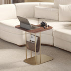 LOVEDIMA C-Shaped Walnut & Gold Rotating Side Table with Storage - 360° Swivel Top,Built-in Magazine Rack,Modern End Table for Sofa/Bedside