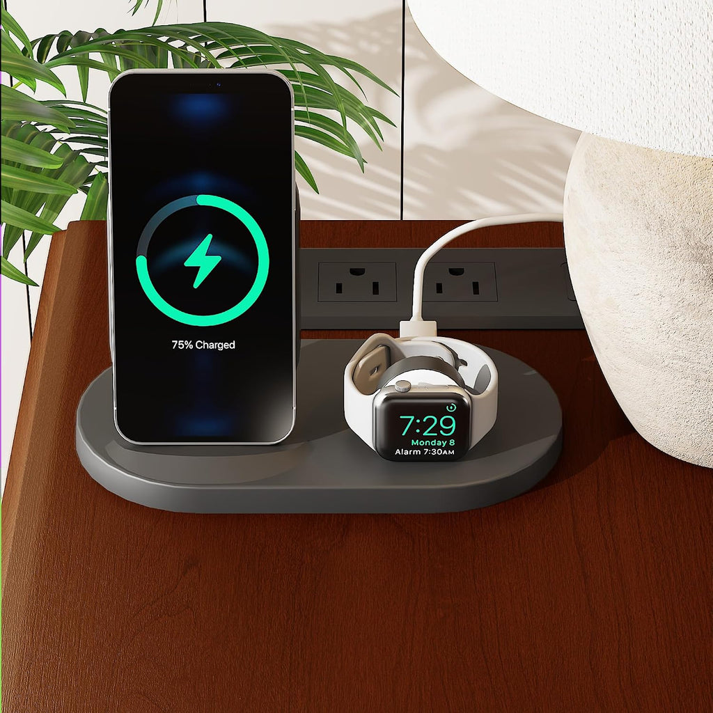 Narrow End Table with Charging Station，Modern Sofa Side Table with 2 Drawers，Narrow Side Tables with Storage Cabinet, Wood Slim Nightstand, End Tables for Living Room, Bedroom