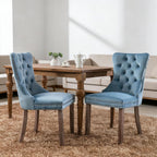 Dining Chairs Set of 2, Dining Chair with Velvet Upholstery Seat & Contoured Backrest, Solid Wood Living Room Chair with Nail Head Details, Hand-Made Pull-Up, Support up to 280 Lbs, Light Blue