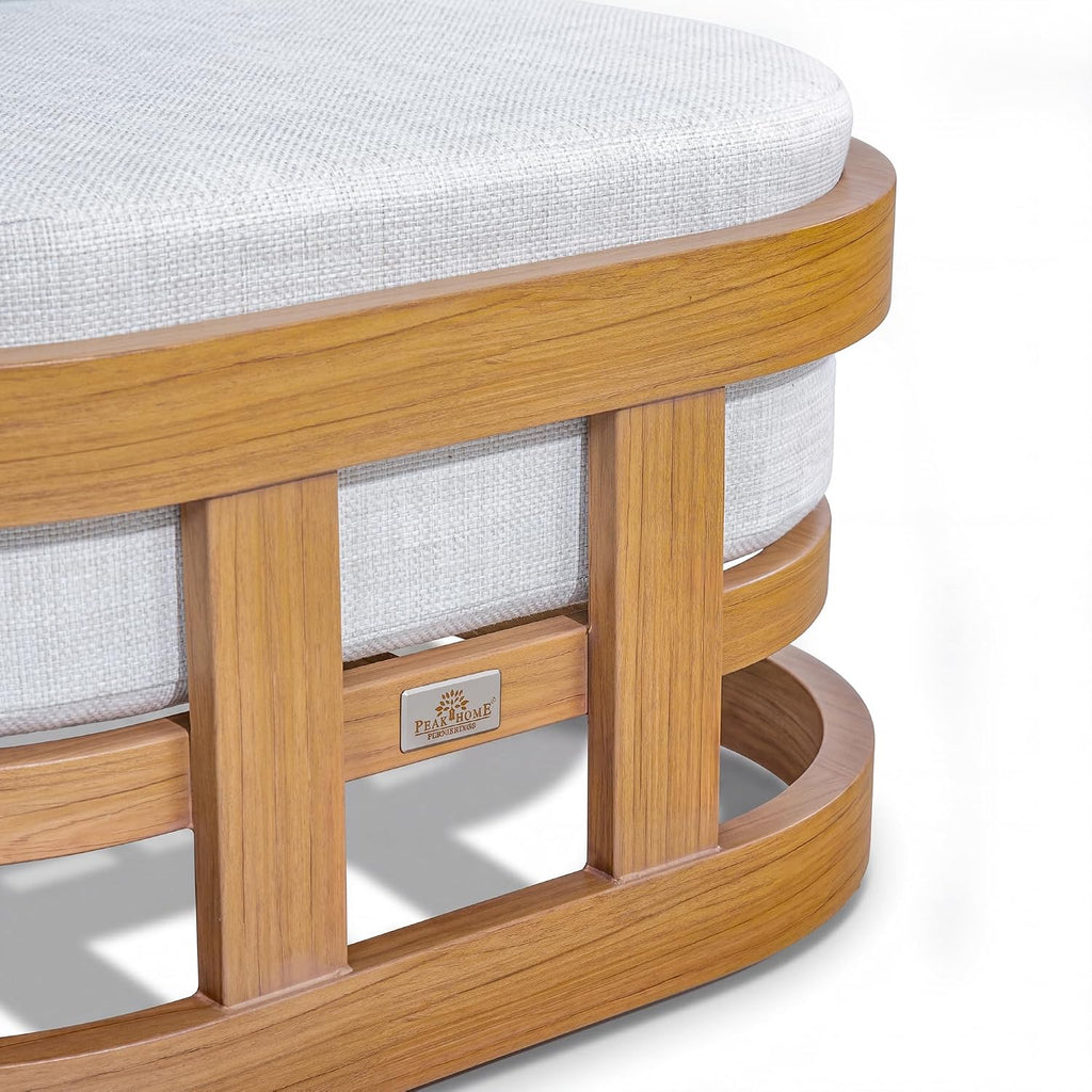 PEAK HOME FURNISHINGS Outdoor Patio Ottoman in Aluminum with Cushion, Teak Finish