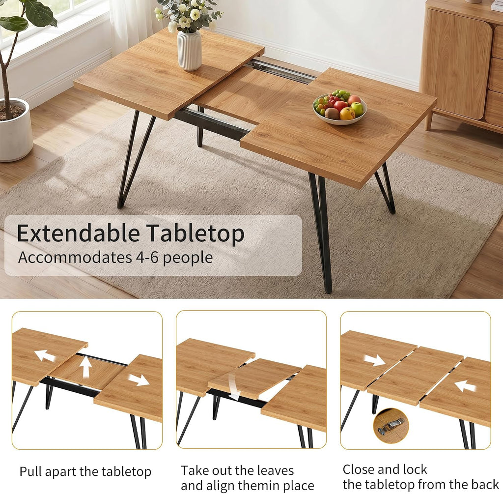 HIPIHOM Extendable Dining Table Set for 4-6, 55 to 71 Inch Expandable Dining Room Table with Upholstered Chairs, Easy Assembly Kitchen Table Set for Small Spaces, Living Room