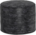 SIMPLIHOME Connor 18" Wide Round Pouf in Distressed Black Genuine Leather