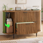 SEDETA Fluted 2 Drawer File Cabinet with 2 Sliding Door for Home Office | 39.4" Filing Cabinet for Home Office,fit Legal/Letter/A4 Siz,Modern File Cabinet with 2 Drawers,Printer Stand,Brown