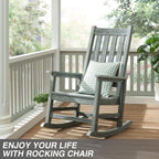Oversized Outdoor Rocking Chair, HDPE 350lbs Heavy Duty Porch Rocker with High Back, All Weather Resistant Patio Rocking Chair for Lawn, Garden & Deck (Grey)
