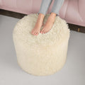 Hansleep Round Pouf Ottoman Foot Rest, Footstool, 17 x 14 Inch, Beige | High-Density One-Piece Foam, Firm & Stable, for Couch, Bedroom, Living Room, Mechine Washable Cover