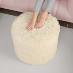 Hansleep Round Pouf Ottoman Foot Rest, Footstool, 17 x 14 Inch, Beige | High-Density One-Piece Foam, Firm & Stable, for Couch, Bedroom, Living Room, Mechine Washable Cover
