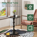 Simple Trending Small Side Table, Round Drink Table End Table, Sofa Table TV Tray Table, Pedestal Coffee Table for Living Room, Black