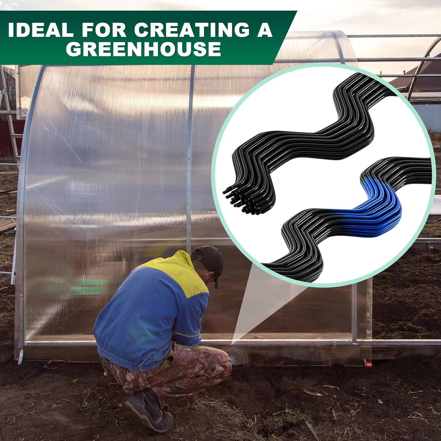 40 Pcs 6.6 ft PVC Coated Greenhouse Swing Spring Wire Greenhouse Spring Lock Wire for Fix Attachment Plastic Poly Film and Shade Cloth