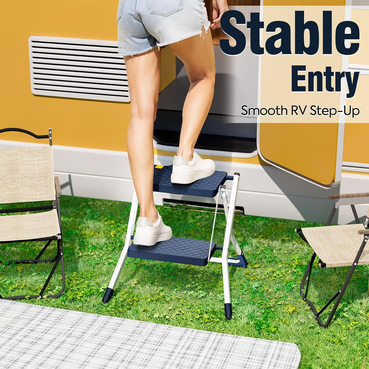 URACKIFY 2 Step Stool Ladder, Folding Step Ladders for Home, 330lb Cap,Blue | Non-Slip Feet, Release Button for Safety, Lightweight Foldable Step Stool for Kitchen & Farage Use. Easy to Carry & Store