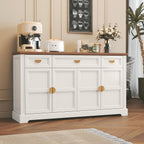 HLR Buffet Cabinet with Drawers,60” Large Sideboard Storage Cabinet with Shelves and Doors,Modern Farmhouse Wooden Coffee Bar Credenza for Dinning Room,Kitchen,Living Room,White