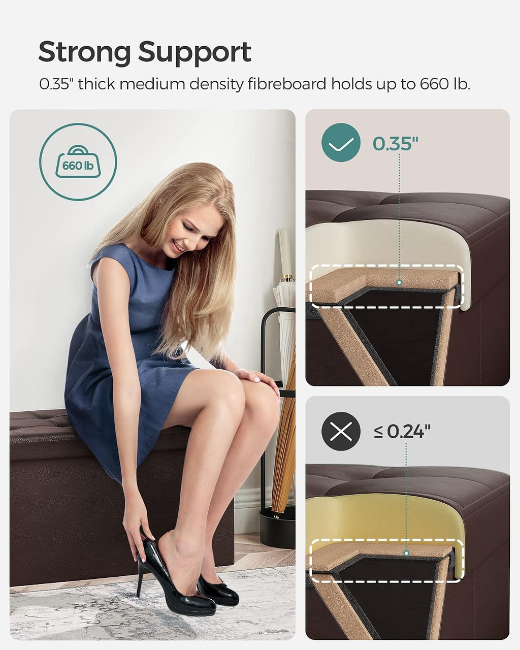 SONGMICS 30 Inches Folding Storage Ottoman Bench with Flipping Lid