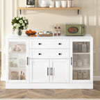 58.3" Modern Buffet Sideboard with 4 Doors & 2 Drawers, Modern Buffet Cabinet with Storage Adjustable Shelves, Power Outlet, Acrylic Panels, Storage for Dining Room, Living Room and Kitchen (White)