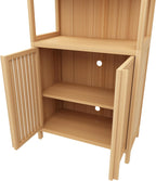 Tall Pantry Storage Cabinet, Bookcase Display Cabinet with Rattan Doors and Shelves, Food Pantry Storage Cabinet for Living Room, Dining Room, Kitchen (Neutral)
