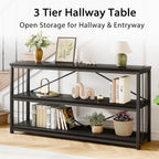 LVB Farmhouse Industrial Console Table for Home, Black Oak, 70 Inch | Wood Metal Foyer Entryway Sofa Tables with Storage, 3 Tier Long Rustic Entry Table TV Stand with Shelves for Home Living Room