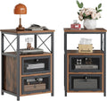 VECELO End Side Table, Modern Night Stand with Storage Space and Door, Set of 2 Nightstands for Living Room,Bedroom,Lounge, Rustic Brown