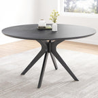 Round Dining Table 47 in for 4 to 6 People, Solid Wood Kitchen Table with Intersecting Pedestal Base and Floor Protection, Modern Round Dining Room Table for Apartment or Nook, Black