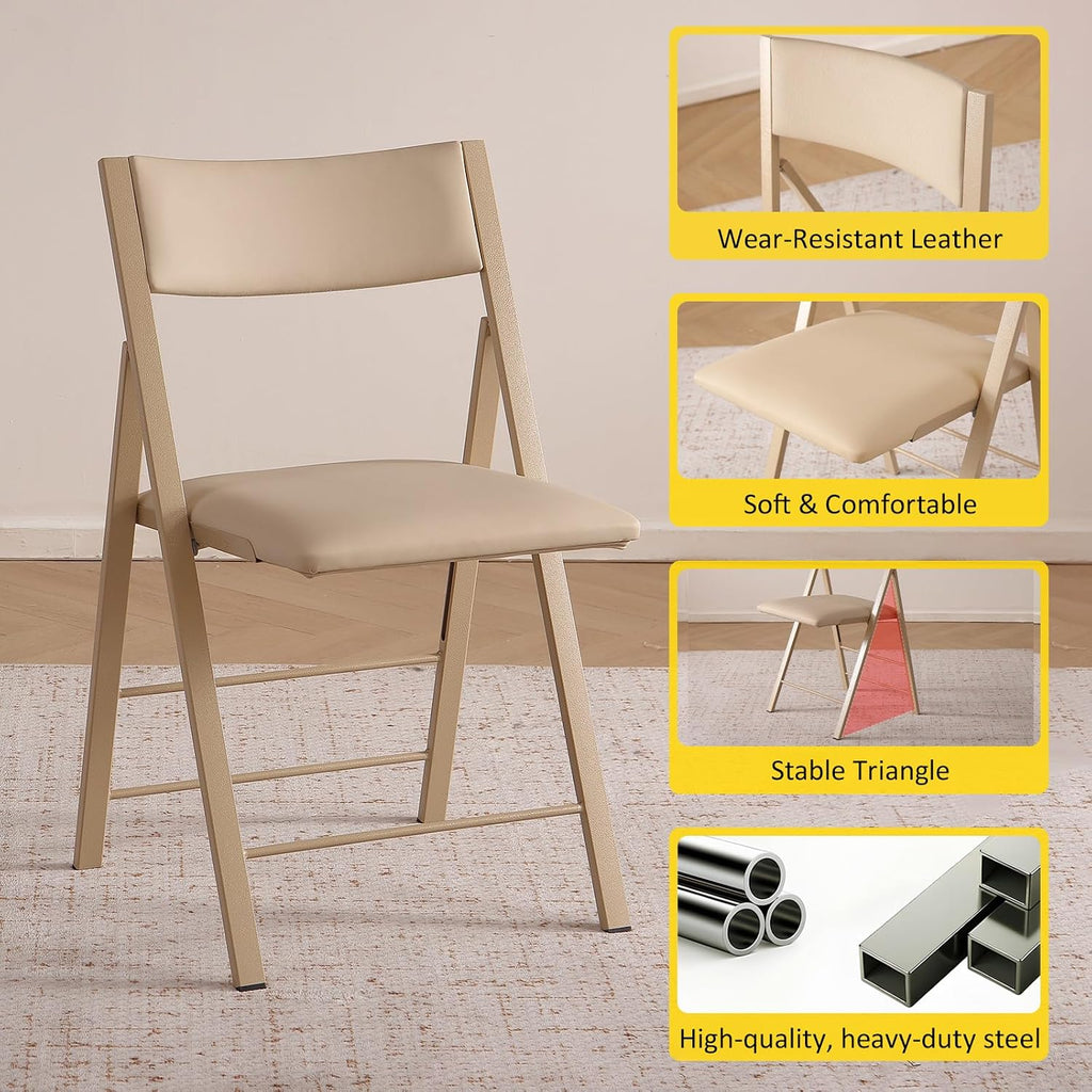 Padded Folding Chairs 2 Pack, 450LBS Heavy Duty Folding Dining Chair, Wood | Waterproof Leather, Triple Anti-Rust Coating, 1.37" Folded, Foldable Chairs for Dining Room, Kitchen, Home, Events, Apartment