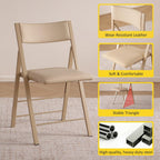 Padded Folding Chairs 2 Pack, 450LBS Heavy Duty Folding Dining Chair, Wood | Waterproof Leather, Triple Anti-Rust Coating, 1.37" Folded, Foldable Chairs for Dining Room, Kitchen, Home, Events, Apartment