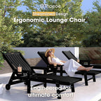 THOEOE Patio Chaise Lounge Chair,HDPE Lounge Chair Outdoor with Wheels | Oversized pool lounge chairs with cup holder, 5 adjustable position for patio,outside,pool,deck