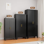 PAOFIN Metal Kitchen Pantry Storage Cabinet with 2 Doors and 3 Adjustable Shelves,Pantry Cabinet with Adjustable Leveling Foot for Kitchen, Living Room, Dining Room（Black）