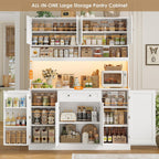 HIFIT 72.8”Hx55”W Pantry Cabinet with LED & Charging Station, Kitchen Hutch | Farmhouse Coffee Bar Cabinet with Storage Drawer, Large Countertop, Swing-Out Door, Hutch Cabinet with Storage, White