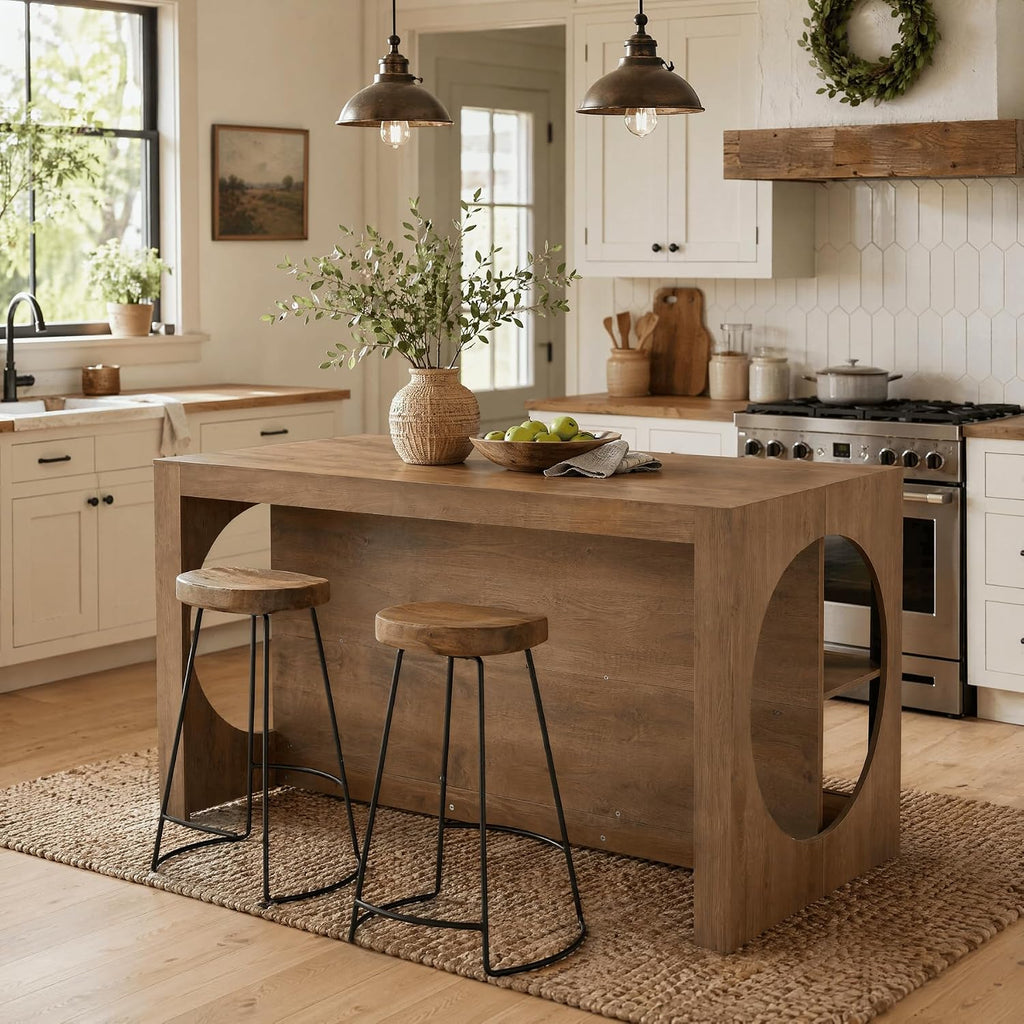 Tribesigns 63-Inch Kitchen Island with Seating and Storage | 3-Tier Farmhouse Island Table with Large Countertop for Kitchen, Dining Room, Brown