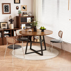 47 Inch Round Dining Table for 4-6, Space Saving Circle Kitchen Table with Storage, Mid Century Modern Dinner Table with Metal Legs, Wooden Farmhouse Dining Room Table for Living Room, Walnut