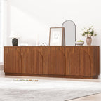 Yechen 110" Modular Fluted Sideboard Buffet Cabinet with Storage, Wood Mid Century Modern Credenza Cabinet w/Arched Reeded Doors & Adjustable Shelves for Kitchen, Living Room, Walnut