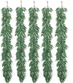 mizii 5 Packs 390" Artificial Vines Willows Garland Fake Vine Italian Ruscus Silk Green Leaves Faux Plants Greenery Decoration for Bedroom Room Wall Party Table Centerpieces Wedding Arch Decor
