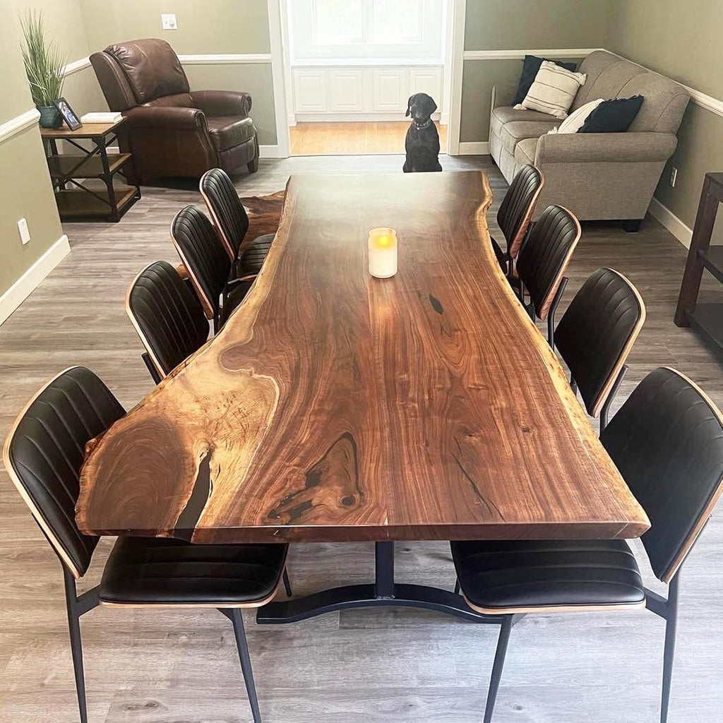 LUNLING Dining Chairs Set of 4 Mid Century Modern Retro Faux Leather Chair with Walnut Bentwood Upholstered Seat Metal Legs Chairs Adjustable Foot for Kitchen Dining Room Chairs,Black