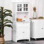 Elegant Buffet, Kitchen Pantry Storage Cabinet with Framed Glass Door Drawer and Microwave Space, White