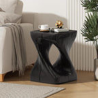 Modern Unique Design Accent Side Table Indoor Outdoor, Weatherproof, Magnesium Oxide End Table for Living Room, Bedroom Night Stand Bedside Table, No Need Assembly, 11.7''L x 11.7''W x 16''H, Black