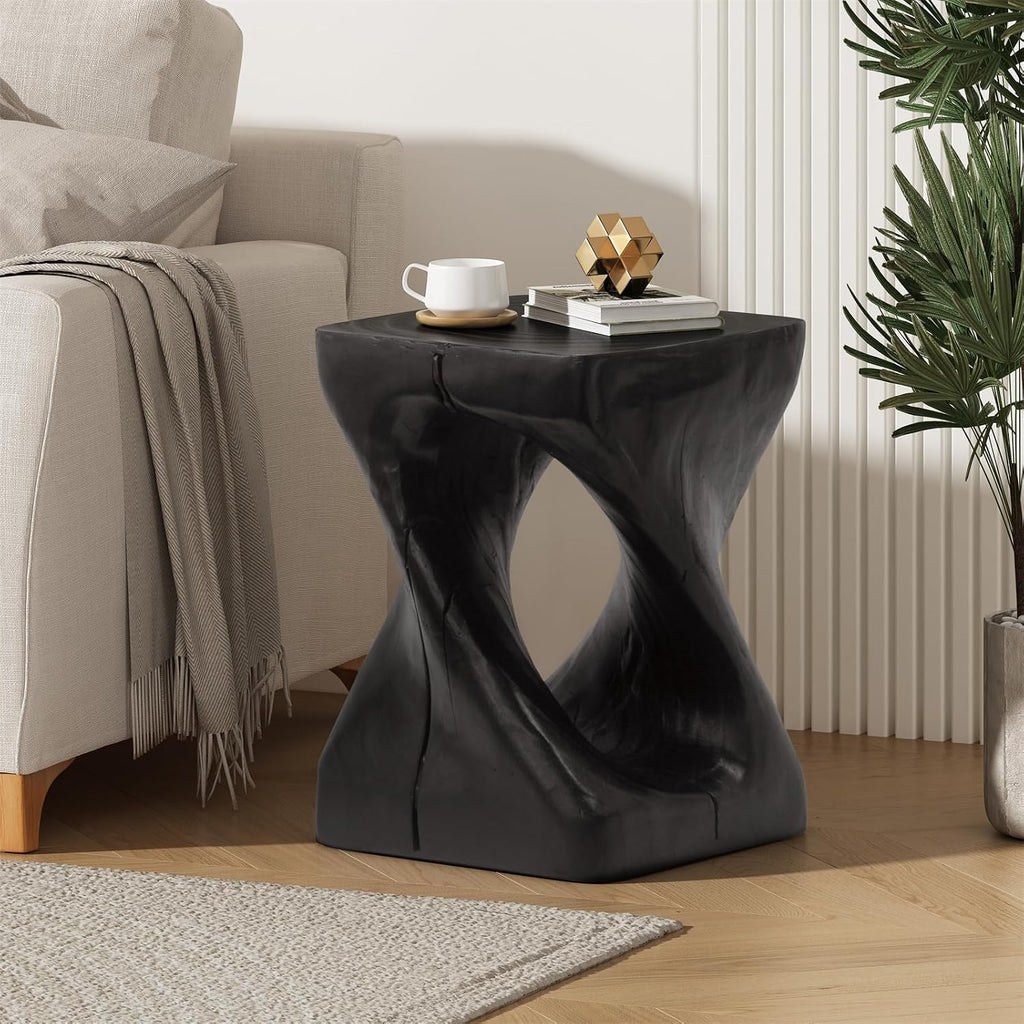 Magnesium Oxide Side Table Outdoor Square End Table Indoor, Lightweight Concrete Side Table for Courtyard Balcony, No Need Assembly, Black