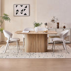 63" Large Dining Table for 4 6, [Rounded Corners] [Grooved Pedestal Base] Modern Rectangle Kitchen Dinner Dining Living Room Table