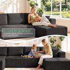 130" Couch U-Shaped Sectional Sofa, Black | Corduroy Cloud Couch with Double Chaise, 30D Memory Foam, Compressed Sofa for Living Room, No Assembly Required