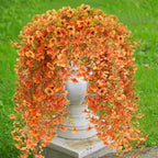 6 Pcs Artificial Fall Hanging Flowers Outdoor Silk Mum Plants Autumn Decor Faux Violet with Eucalyptus Realistic UV Resistant Trailing Vine Thanksgiving Porch Yard(Warm Color,Violet)